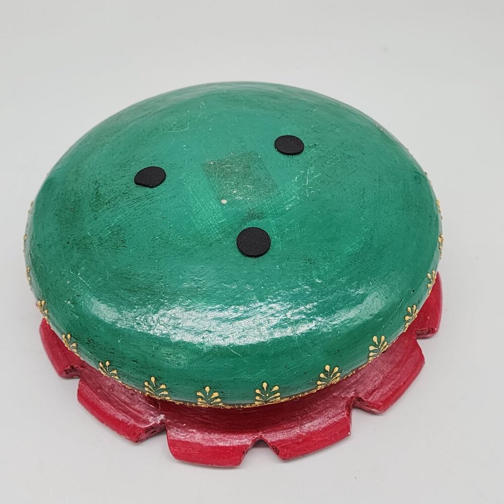 Indian Terracotta Uruli Bowl Emerald Green Colorful Jeweled Bohemian Decor 9" Bo - Picture 10 of 12
